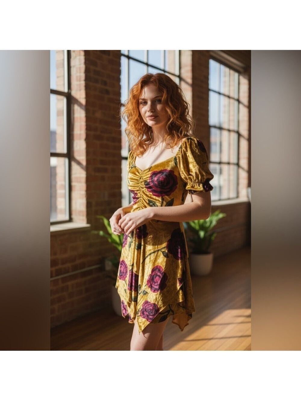 Current Mood Chasin’ Rainbows Floral Velvet Mini Dress NWT Size Small